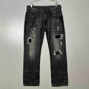 Rivet De Cru Relaxed Straight Leg Flap Pocket Distressed Denim Jeans Mens 32X32